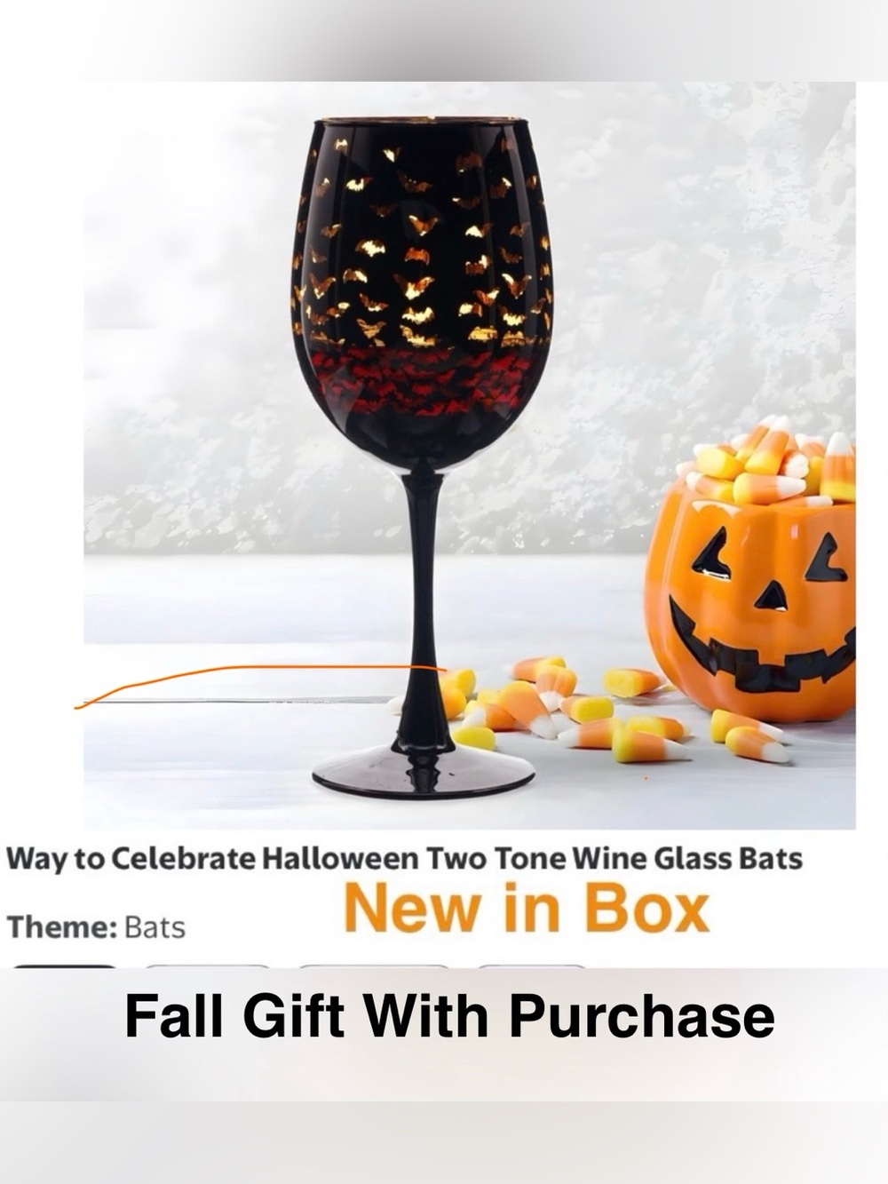 4/$25 WAY TO CELEBRATE Halloween Two-Tone Black&Gold Wine Glass - Bats NWT